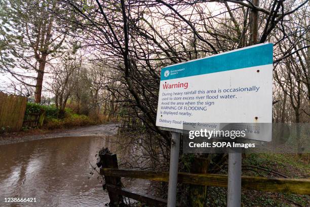 Sign on Millgate Lane warning people that the area floods frequently. A Danger to life flood warning has been implemented in East Didsbury as the...