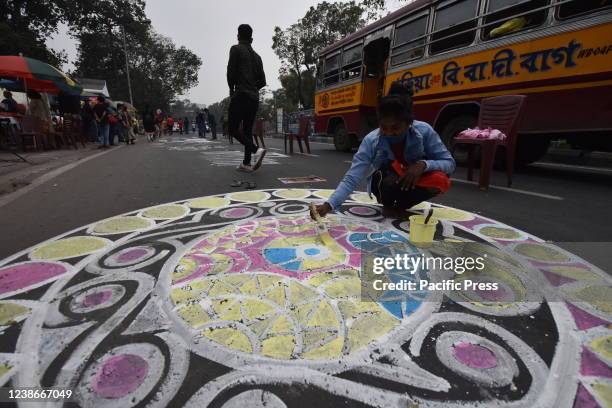 Artwork on the road at the Bengali Language Festival ahead of International Mother Language Day celebration.