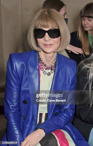 Editor-In-Chief of American Vogue and Chief Content Officer of Conde Nast Dame Anna Wintour attends the Roksanda AW22 show during London Fashion Week...