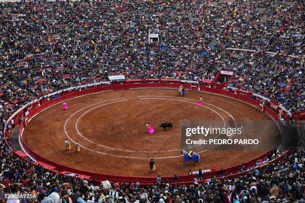 General view of the Plaza Mexico bullring during its 76th anniversary, in Mexico City, on February 5, 2022. - After five centuries, bullfighting...