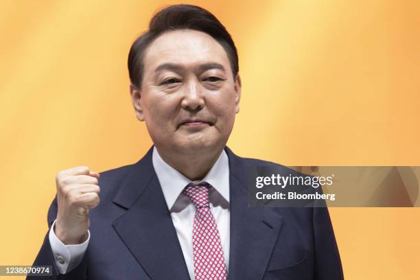 Yoon Suk-yeol, presidential candidate from the main opposition People Power Party, during a presidential debate at the MBC studio in Seoul, South...