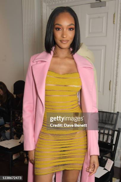 Jourdan Dunn attends the George Trochopoulos AW22 show during London Fashion Week February 2022 at The ICA, The Mall on February 21, 2022 in London,...