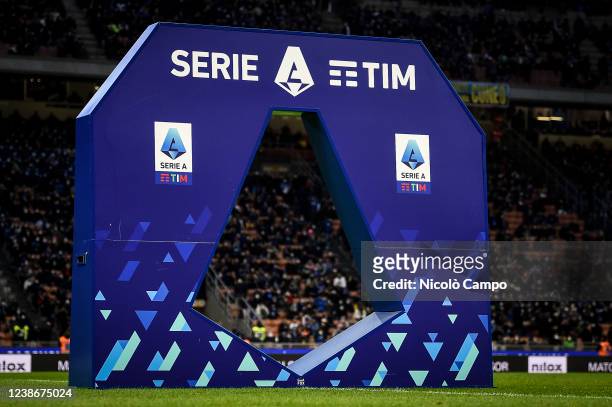 Serie A archway structure is seen prior to the Serie A football match between FC Internazionale and US Sassuolo. US Sassuolo won 2-0 over FC...