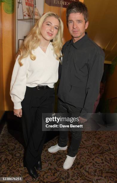 Anais Gallagher and Noel Gallagher attend the Ozwald Boateng show during London Fashion Week February 2022 at The Savoy Theatre on February 21, 2022...