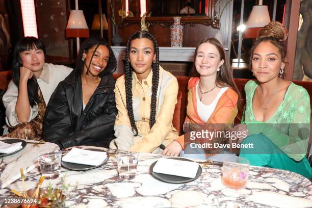 Mimi Xu, Lianne La Havas, Olivia Dean, Sigrid Raabe and Miquita Oliver attend the Rejina Pyo show during London Fashion Week February 2022 at The...