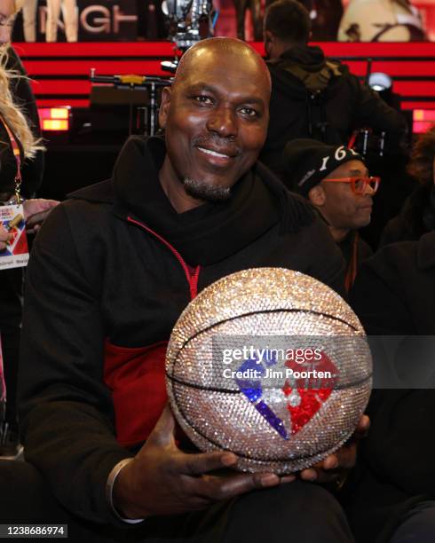 Legend, Hakeem Olajuwon poses for a photo during the 2022 NBA All Star Weekend on February 19, 2022 at Rocket Mortgage FieldHouse in Cleveland, Ohio....