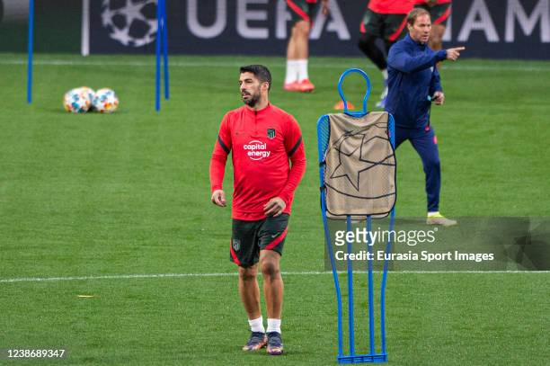 Luis Suarez of Atletico de Madrid in action during the training session of Atlético de Madrid prior to the UEFA Champions League match between...