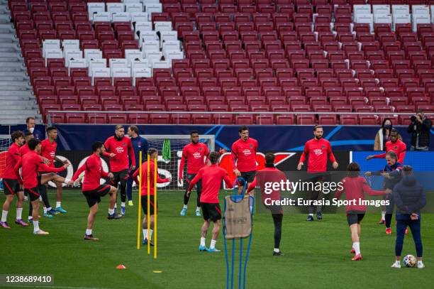 Atletico de Madrid squad during the training session prior to the UEFA Champions League match between Atlético de Madrid and Manchester United at...