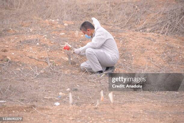 View of an area where a new mass grave found in, on February 21, 2022 in Mosul, Iraq. In the Sinjar district of Mosul, 4 new mass graves belonging to...