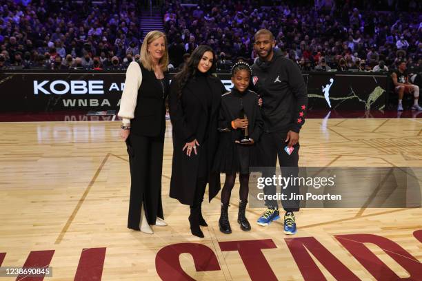 Commissioner, Cathy Engelbert and Vanessa Bryant presents Chris Paul of the Phoenix Suns and Cameron Paul with The Kobe & Gigi Bryant WNBA Advocacy...