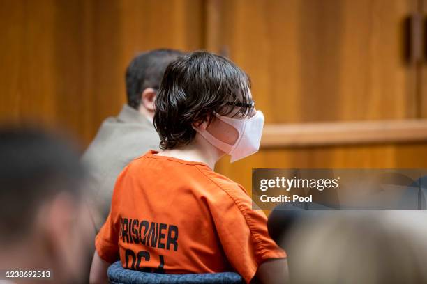 Ethan Crumbley attends a hearing at Oakland County circuit court on February 22, 2022 in Pontiac, Michigan. . Crumbley is charged with the fatal...