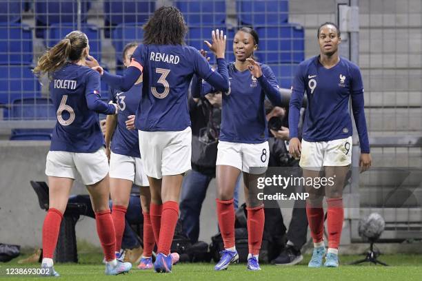 Marie Antoinette Katoto of France women celebrates 3-1 during the international women's friendly match between France and the Netherlands at Stade...