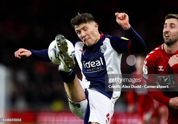 West Bromwich Albion's Dara O'Shea vies for possession with Middlesbrough's Andraz Sporar during the Sky Bet Championship match between Middlesbrough...