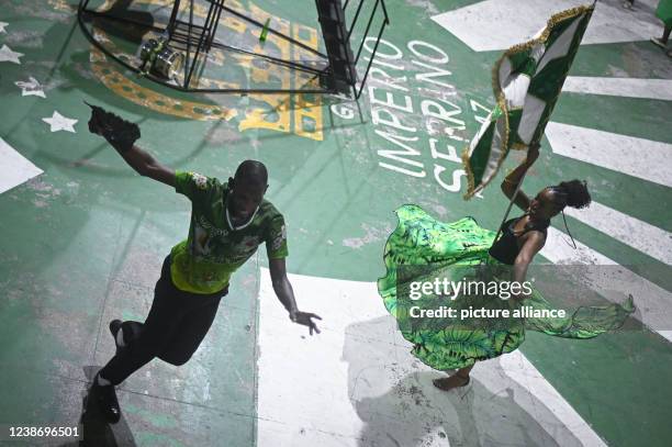 February 2022, Brazil, Rio De Janeiro: Flag bearers and master dancers Maura Luiza and Jorge Vinicius attend the rehearsal of the Império Serrano...