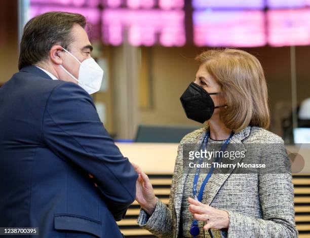 Commissioner for Promoting the European Way of Life - Vice President Margaritis Schinas speaks with the EU Commissioner for Health Stella Kyriakidou...