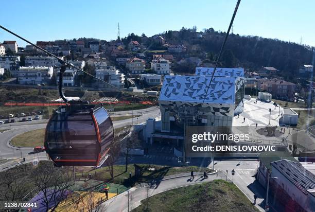 This picture shows a view taken from the new cable car of Zagreb on its inauguration day on February 23, 2022. - Zagreb mayor Tomislav Tomasevic...