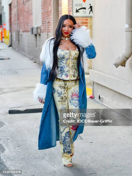 Tinashe is seen arriving at 'Jimmy Kimmel Live' Show on February 22, 2022 in Los Angeles, California.