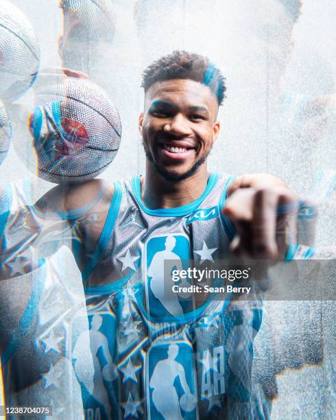 Giannis Antetokounmpo of Team LeBron poses for a portrait prior to the 71st NBA All-Star Game as part of 2022 NBA All Star Weekend on February 20,...