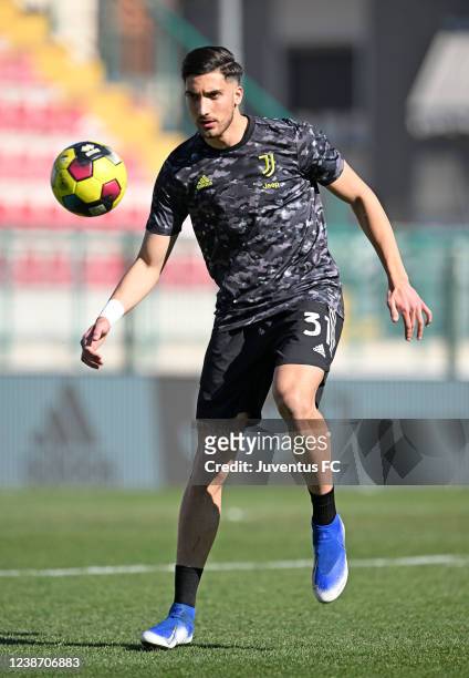Emanuele Pecorino of Juventus U23 during warm up ahead of the Serie C match between Juventus U23 and Pro Patria at Stadio Giuseppe Moccagatta on...