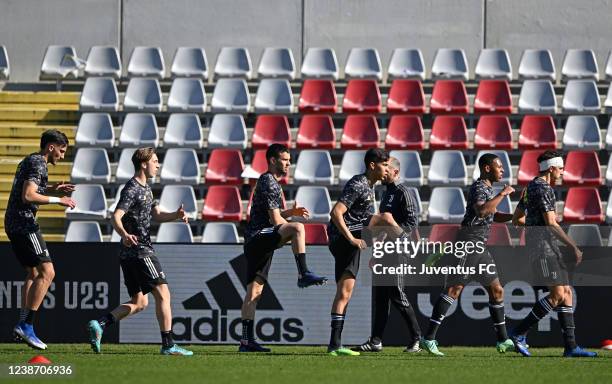 Players of Juventus U23 during warm up ahead of the Serie C match between Juventus U23 and Pro Patria at Stadio Giuseppe Moccagatta on February 23,...