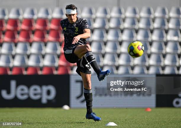 Tommaso Barbieri of Juventus U23 during warm up ahead of the Serie C match between Juventus U23 and Pro Patria at Stadio Giuseppe Moccagatta on...