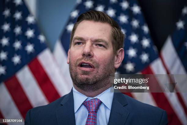 Representative Eric Swalwell, a Democrat from California, speaks during a news conference at the U.S. Capitol in Washington, D.C., U.S., on...