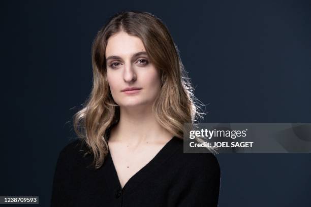 Beijing 2022 French gold medallist in ice dancing Gabriella Papadakis poses during a photo session in Paris on February 23, 2022.