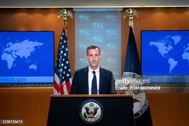 State Department Spokesperson Ned Price speaks during a news conference at the State Department in Washington, DC, on February 23, 2022. - President...