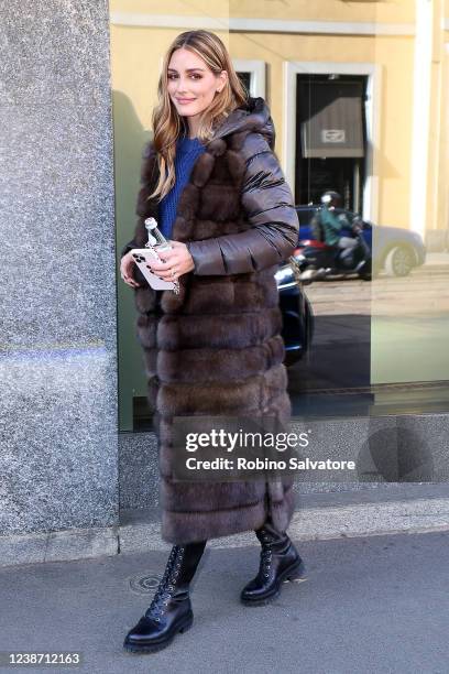 Olivia Palermo is seen during the Milan Fashion Week Fall/Winter 2022/2023 on February 23, 2022 in Milan, Italy.