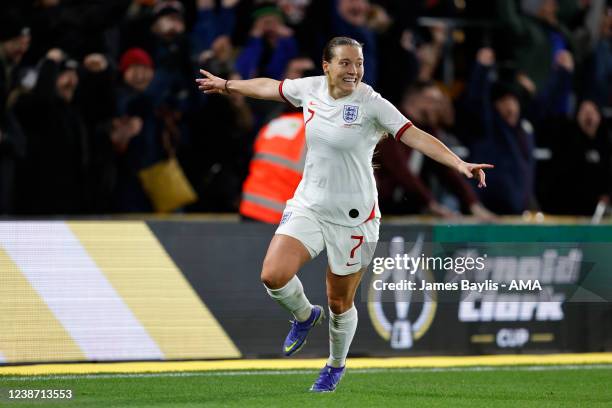 Fran Kirby of England Lionesses celebrates after scoring a goal to make it 3-1 during the Arnold Clark Cup match between England Lionesses and...