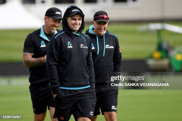 New Zealand's cricket team captain Tom Latham attends a practice session at Hagley Oval in Christchurch on February 24 ahead of the second cricket...