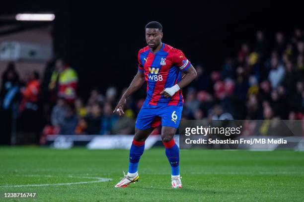 Marc Guehi of Crystal Palace during the Premier League match between Watford and Crystal Palace at Vicarage Road on February 23, 2022 in Watford,...