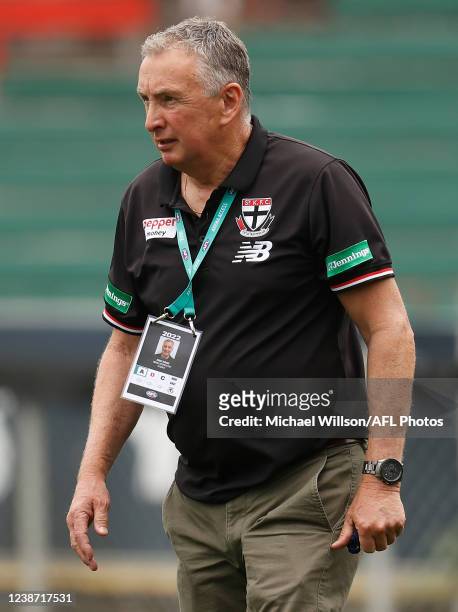 Ernie Merrick of the Saints is seen during an AFL practice match between the Carlton Blues and the St Kilda Saints at Ikon Park on February 24, 2022...