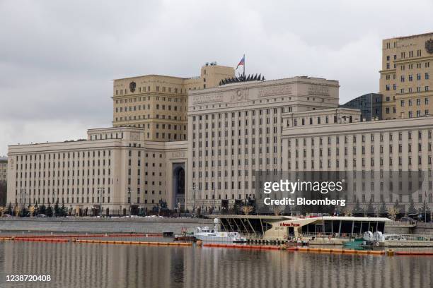 The Ministry of Defense building on the banks of the River Moskva in Moscow, Russia, on Thursday, Feb. 24, 2022. Russian forces attacked targets...