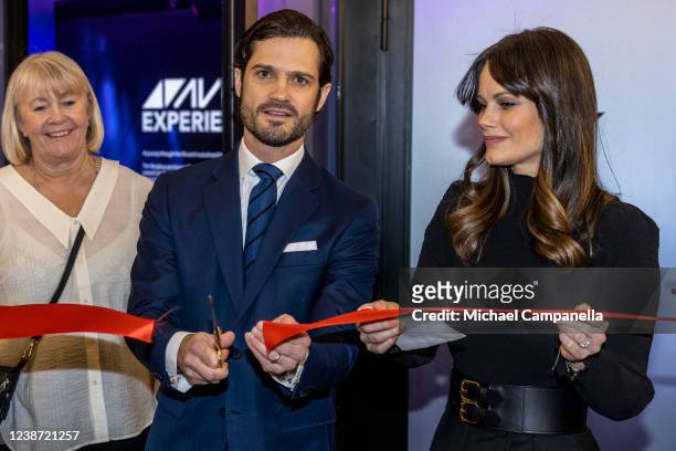 Prince Carl Philip and Princess Sofia of Sweden cut the ribbon inaugurating the Avicii Experience Interactive Museum on February 24, 2022 in...