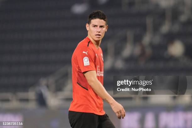 James Rodriguez of Al Rayyan reacts during the QNB Stars League match between Al Gharafa and Al Rayyan at the Jassim Bin Hamad Stadium in Doha, Qatar...