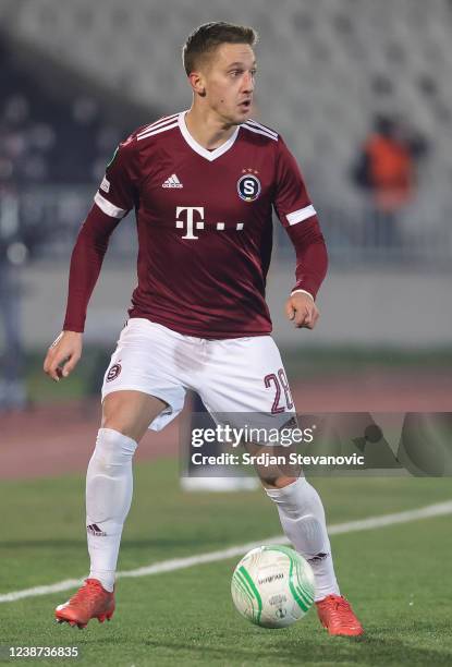 Tomas Wiesner of Sparta Praha in action during the UEFA Europa Conference League Knockout Round Play-Offs Leg Two match between Partizan and Sparta...