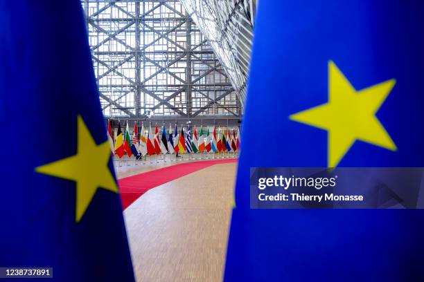 The atrium of the Europa, the EU Council headquarters, is seen before EU Leaders convene for an EU Summit on the situation of the war in Ukraine on...