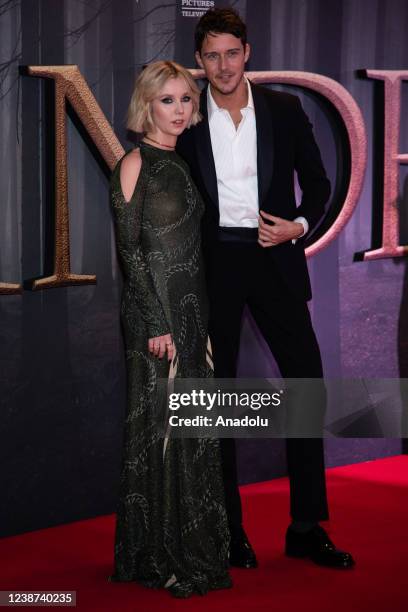 Lauren Lyle and Cesar Domboy attend the "Outlander" Season 6 premiere at The Royal Festival Hall in London, England on February 24, 2022.