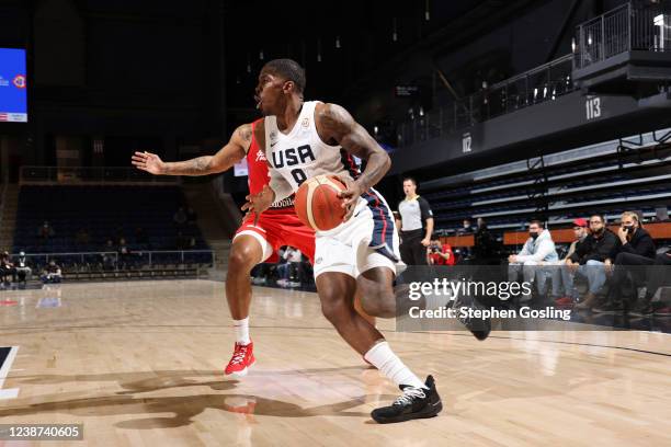 Joe Johnson of the USA Men's Basketball team drives to the basket during the game against the Puerto Rico Men's Basketball team on February 24, 2022...