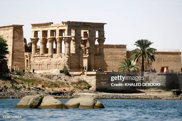 Picture taken on February 24 shows a view of the Temple of Isis at Philae, on an island within the Aswan Low Dam reservoir in the southern Egyptian...