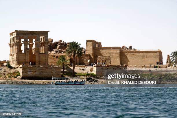 Picture taken on February 24 shows a view of the Temple of Isis at Philae, on an island within the Aswan Low Dam reservoir in the southern Egyptian...