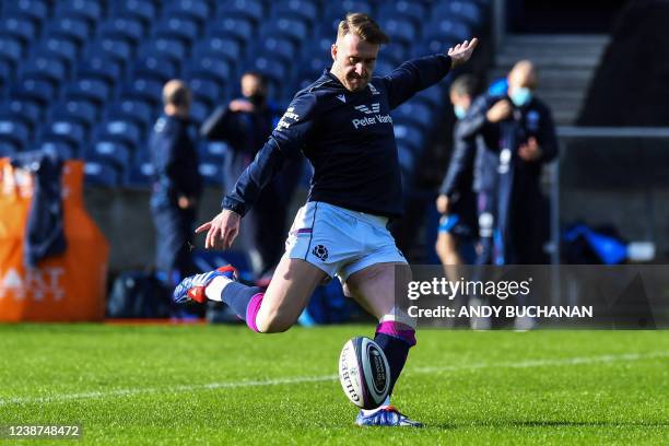 Scotland's full-back Stuart Hogg takes part in a training session of Scotland's rugby team at the Murrayfield Stadium, in Edinburgh, on February 25,...