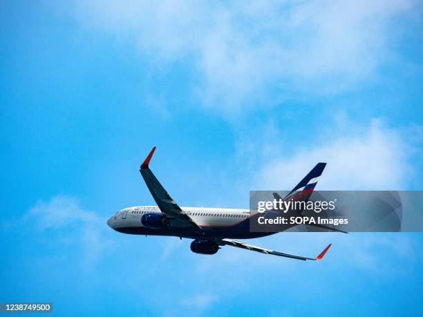 Aeroflot Boeing 737-8LJ with registration VP-BNC aircraft flies in the blue sky.