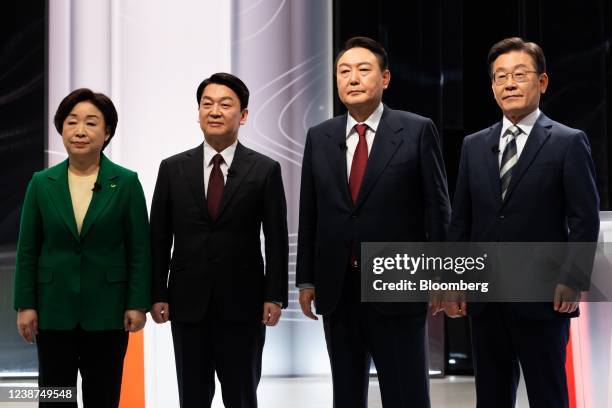 Lee Jae-myung, presidential candidate from the ruling Democratic Party, Yoon Suk-yeol, presidential candidate from the People's Party, Ahn Cheol-soo,...