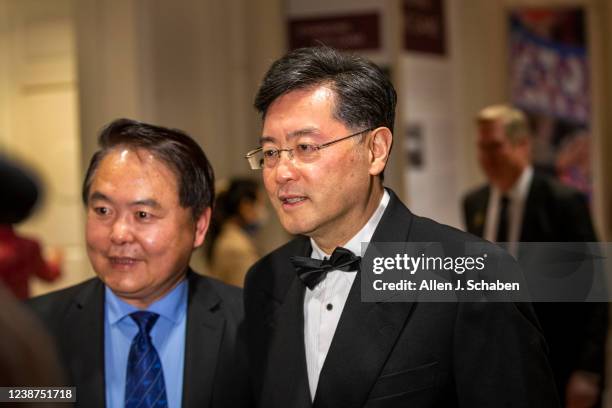 Yorba Linda, CA Chinese ambassador Qin Gang, right, takes photos with guests as he visits The Richard Nixon Library & Museum to mark 50 years since...