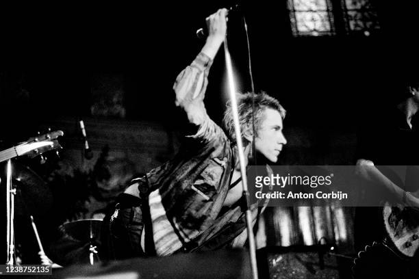 Singer John Lydon from the music band Sex Pistols is photographed in 1977 in Amsterdam, Netherlands.