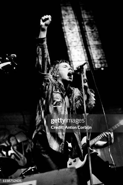 Singer John Lydon from the music band Sex Pistols is photographed in 1977 in Amsterdam, Netherlands.