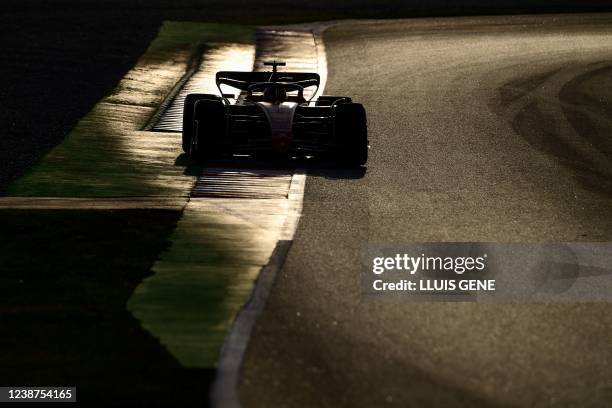 Ferrari's Spanish driver Carlos Sainz Jr drives during the third day of the Formula One pre-season testing at the Circuit de Barcelona-Catalunya in...