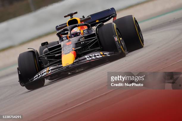 Max Verstappen of the Netherlands driving the Oracle Red Bull Racing RB18 Honda during Day Three of F1 Testing at Circuit de Barcelona-Catalunya on...